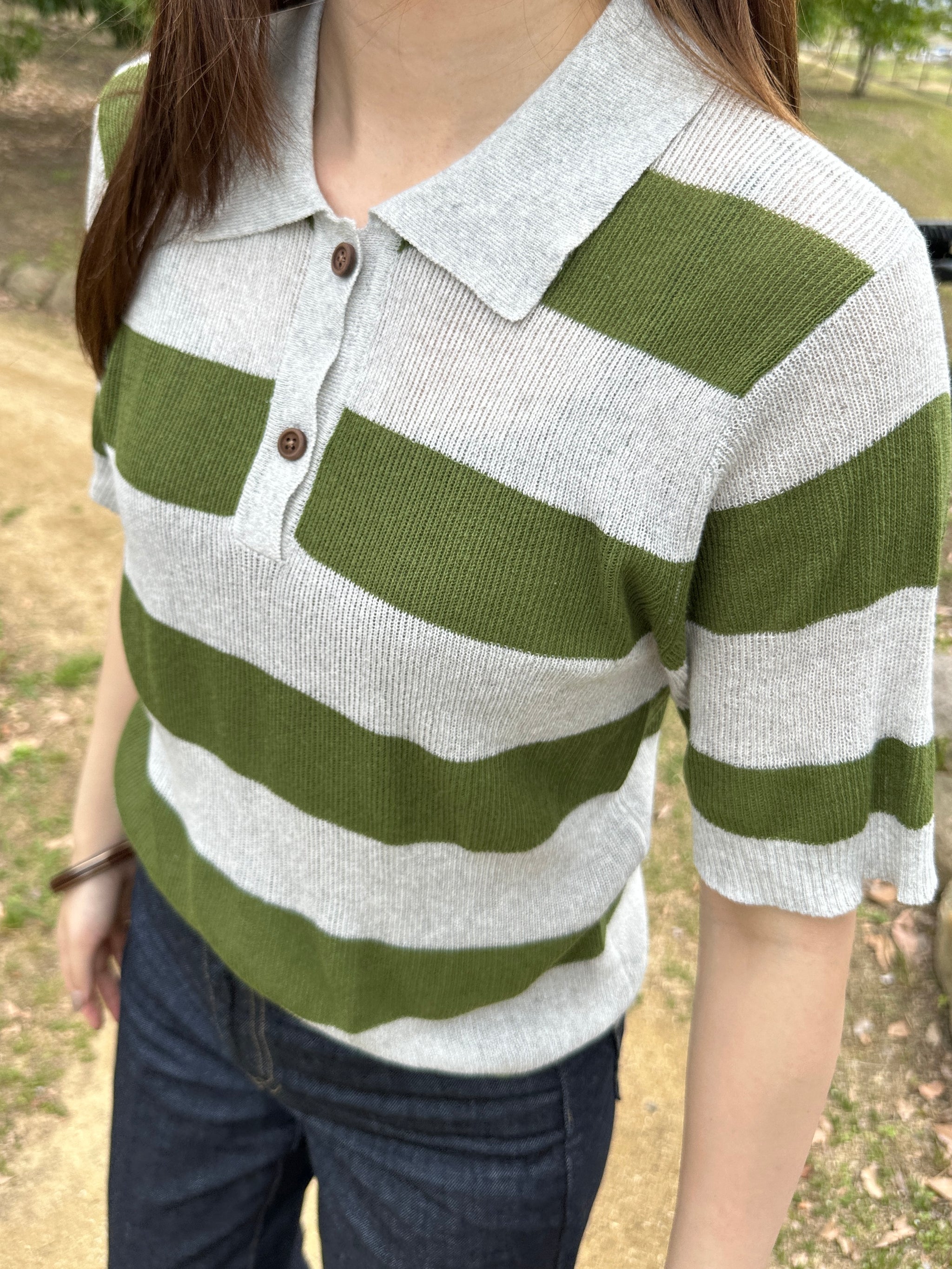 トップス PIN BORDER KNIT POLO WYM LIDNM（ウィム バイ リドム）の「PIN BORDER KNIT POLO